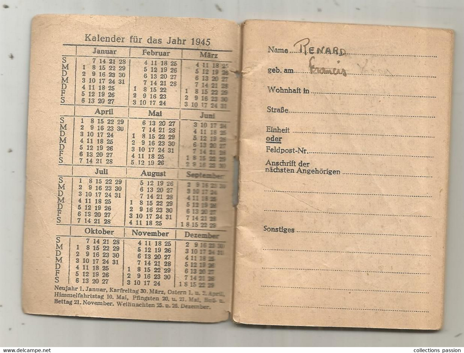 Calendrier , Agenda Merck Buch 1945 , KALENDER FÜR DAS JAHR 1945,  6 Scans , Petit Format,  Frais Fr 2.00 E - Formato Piccolo : 1941-60