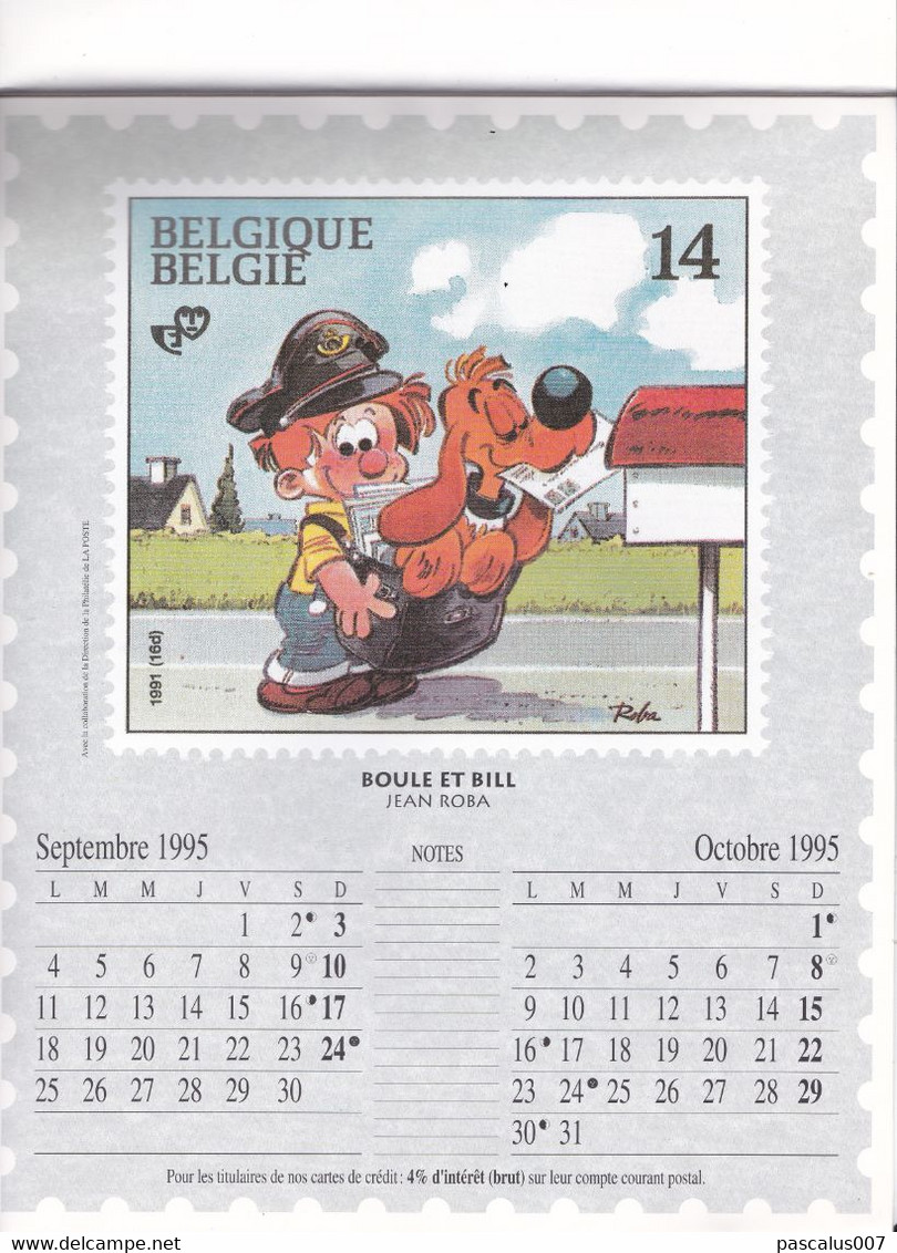 B01-409 Calendrier A4 Poste 1995 Rare Neuf Vierge sur la BD 2339 Néron 2484 Gaston 1944 Tintin 2150 Schtroumpf 2528 2431