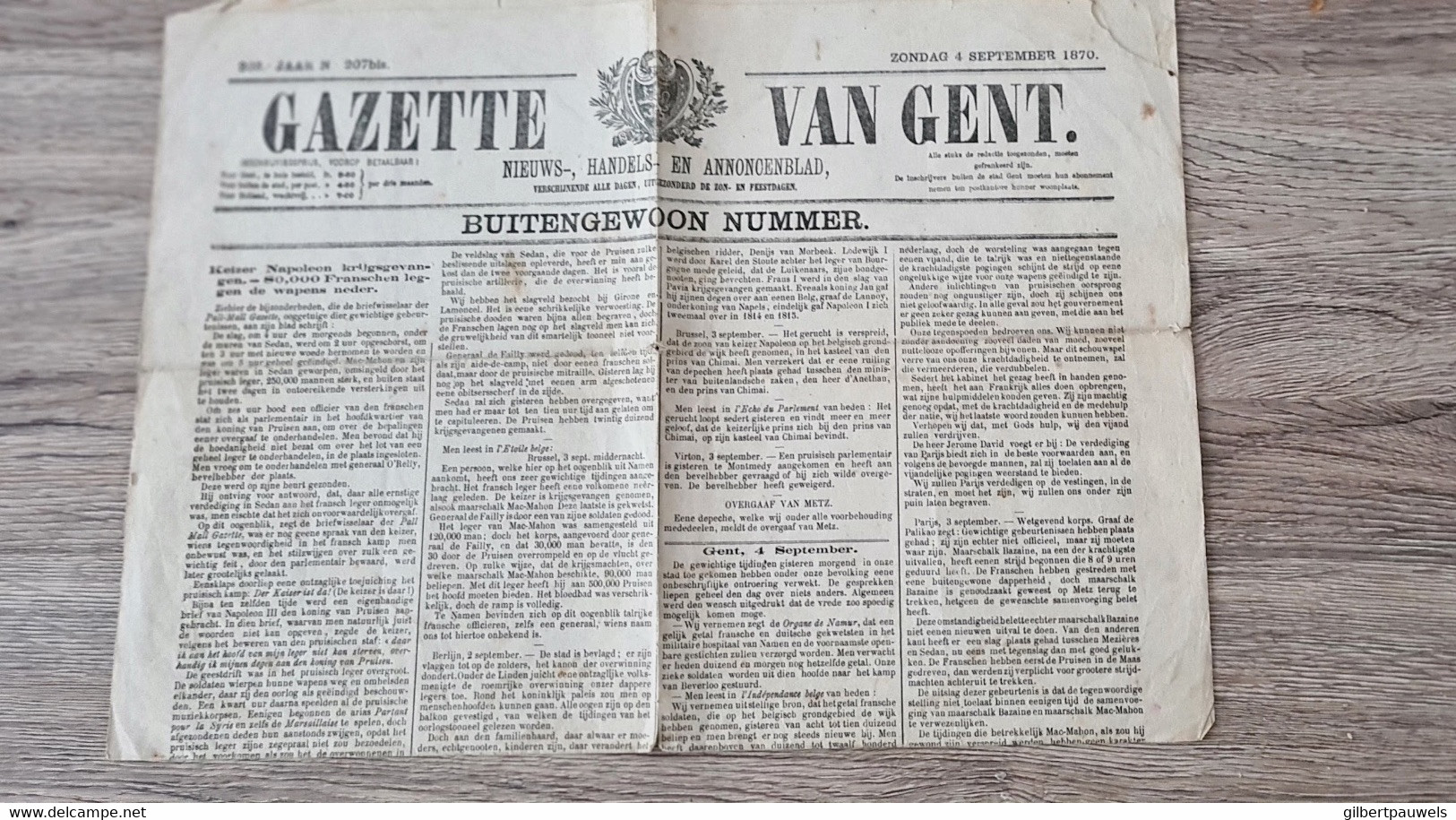 GAZETTE VAN GENT - BIEZONDERE UITGAVE 4 SEPTEMBER 1870 - ENKEL BLAD - Anciens