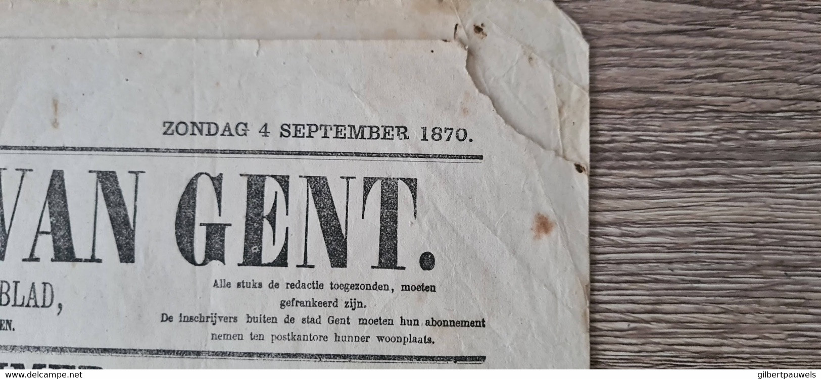 GAZETTE VAN GENT - BIEZONDERE UITGAVE 4 SEPTEMBER 1870 - ENKEL BLAD - Oud