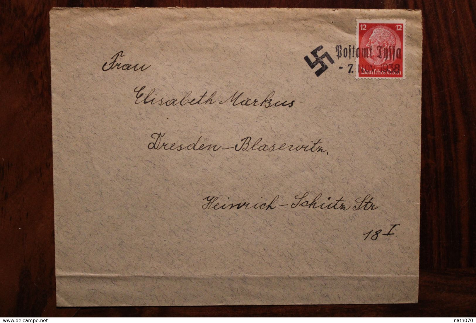 1938 Postamt Inssa Sudetes Sudetenland Dt Reich Allemagne Cover WK2 Sudetengau Sudety - Sudetenland
