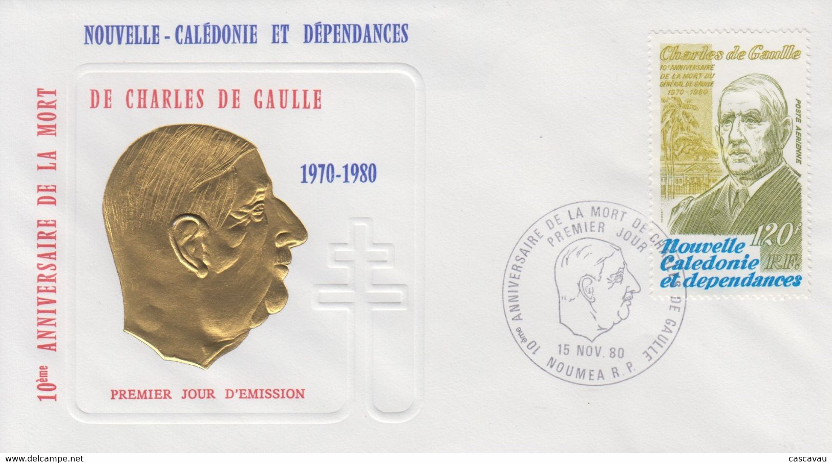 Enveloppe  FDC  1er   Jour    NOUVELLE  CALEDONIE    Charles  DE  GAULLE    1980 - FDC