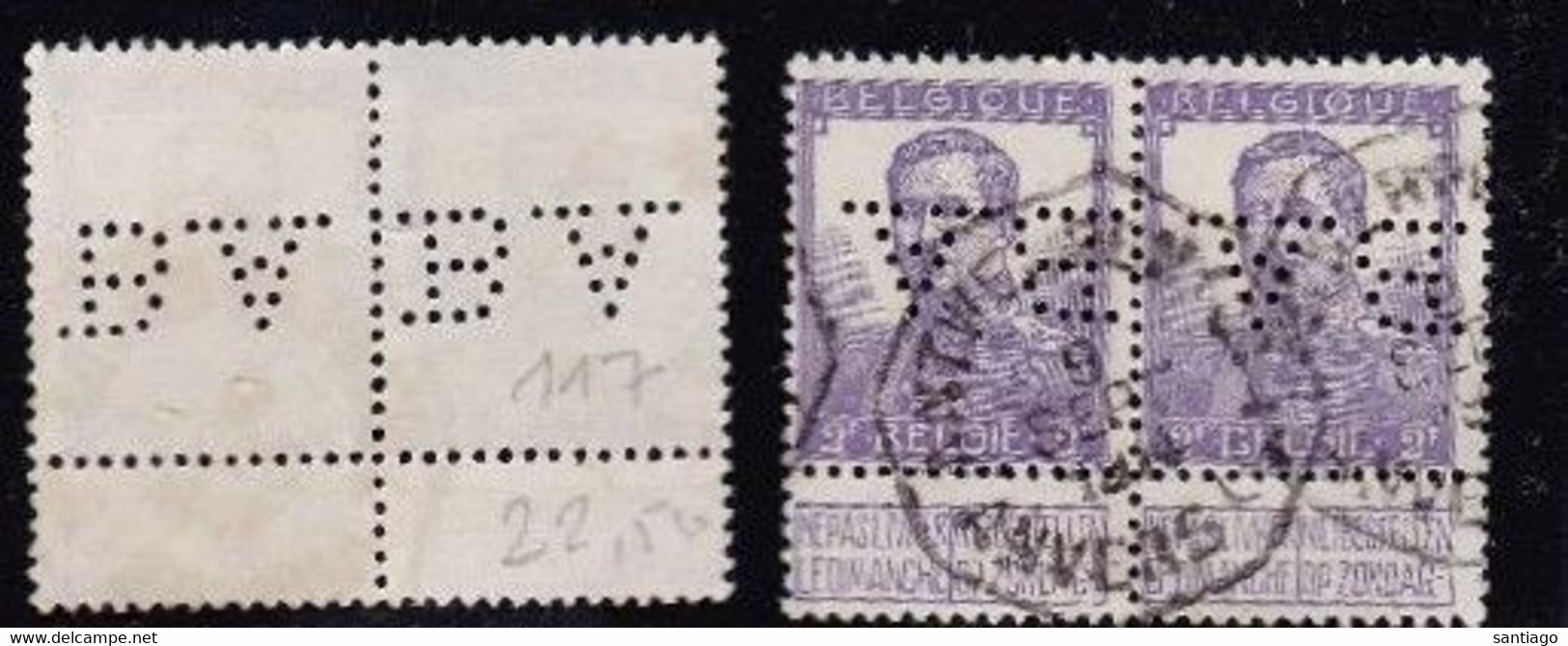 Pellens Nr 117 ( Paar ) Met Perforatie : B.A / En 2 Talige Telegraafstempel Anvers - Antwerpen - 1909-34