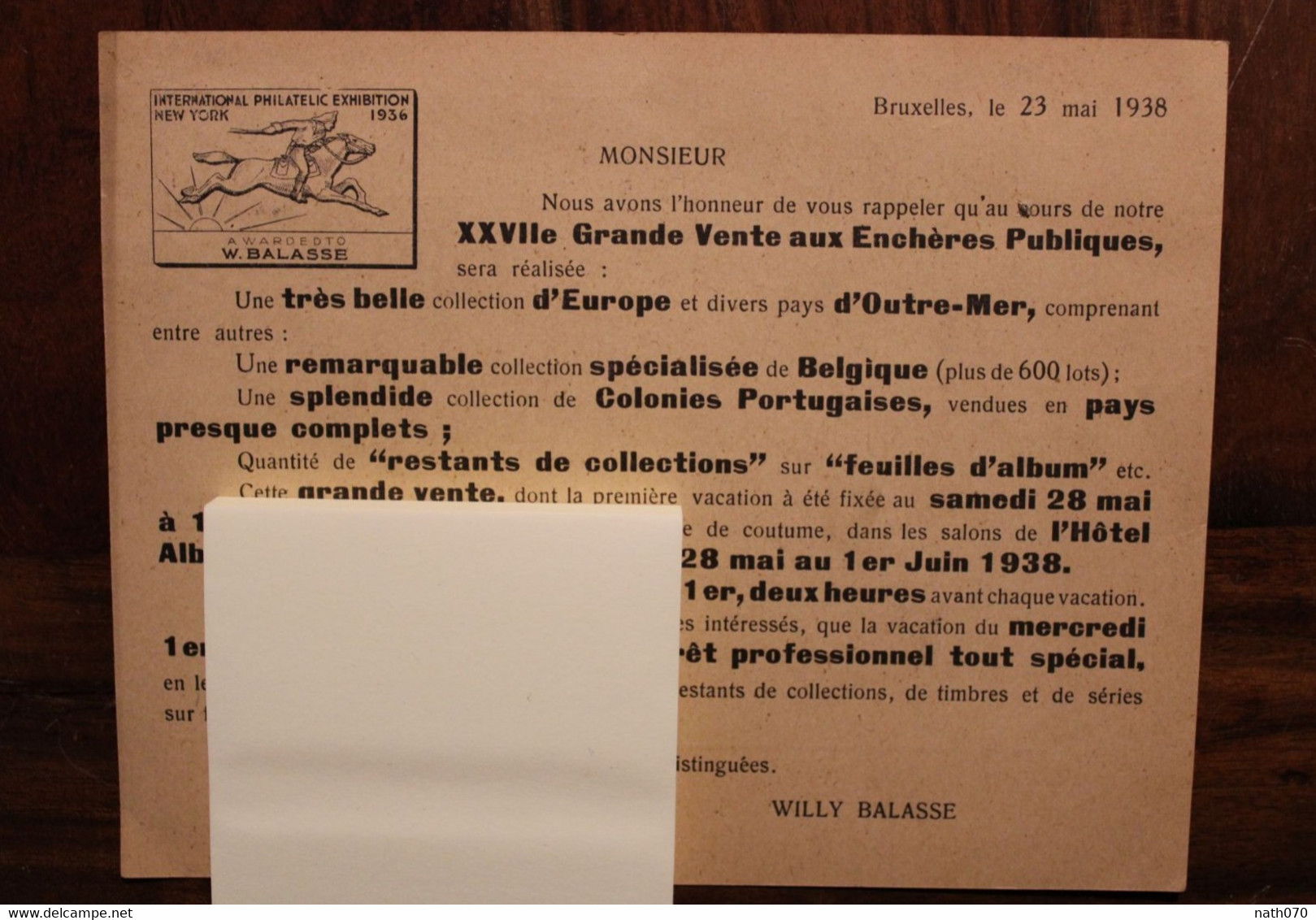 1938 Belgique Cover Mr BALASSE Expert Philatélie - Lettres & Documents