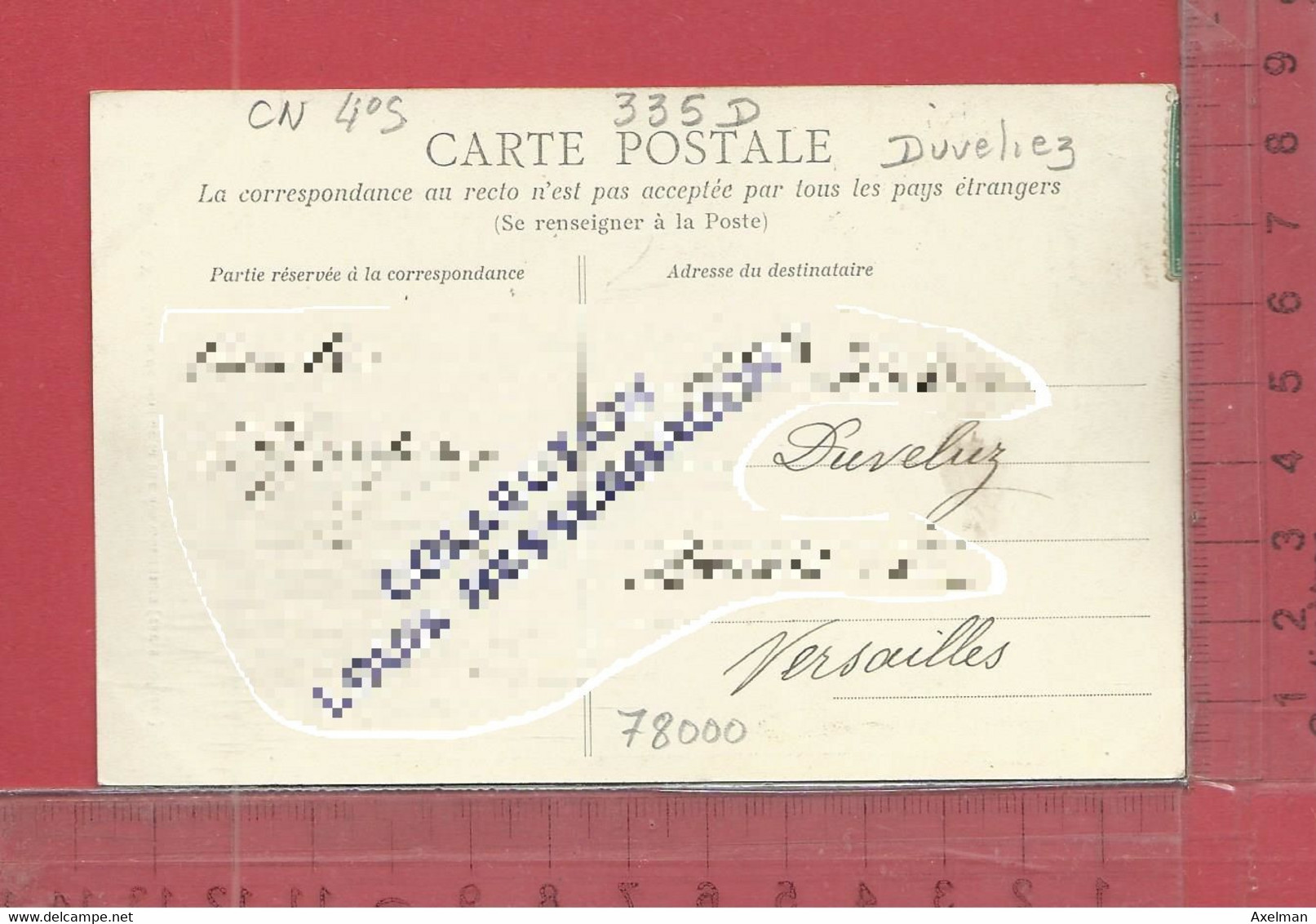 CARTE NOMINATIVE : DUVELIEZ  à  78000  Versailles - Genealogia