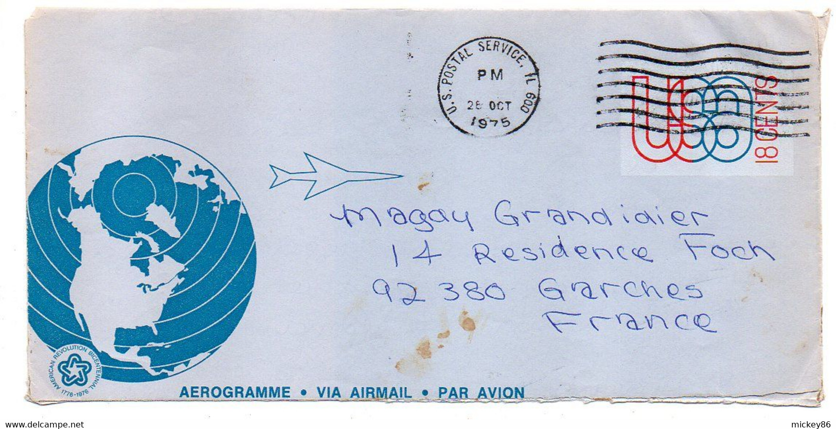 USA--1975--Aérogramme De EVANSTON ( IL) Pour GARCHES-92 (France).....cachet - Storia Postale