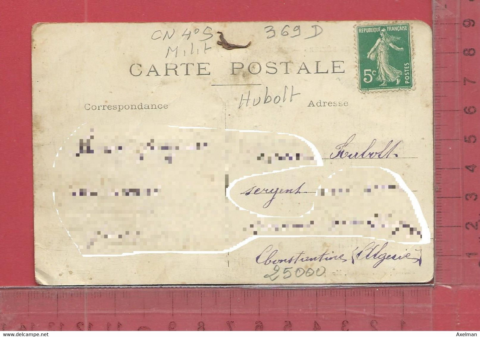 CARTE NOMINATIVE : Militaria  HUBOLT ( Zouave )  à 25000  Constantine  Algérie - Genealogy