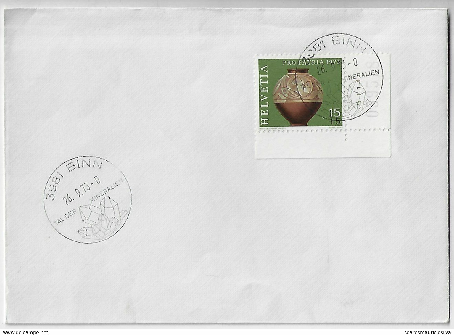 Switzerland 1973 Cover Commemorative Cancel Mineral Geology Crystal - Minéraux