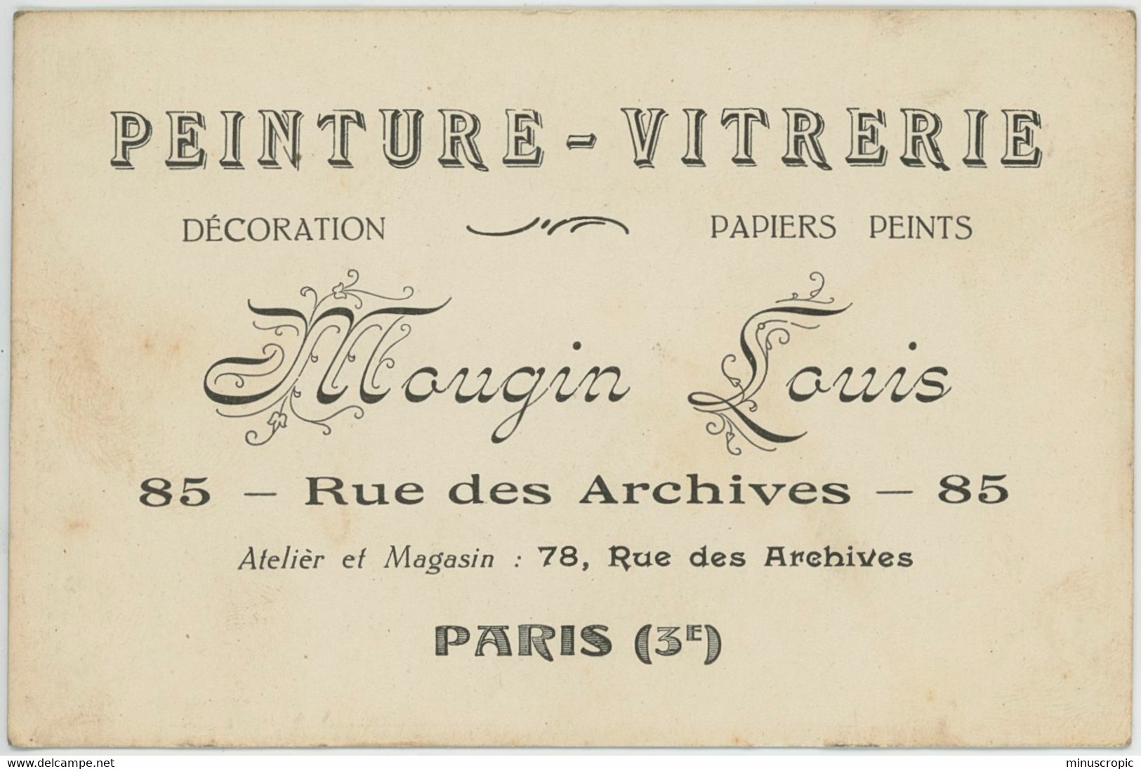 Ancienne Carte De Visite Mangin Louis - Peinture Vitrerie - Paris - Visitekaartjes