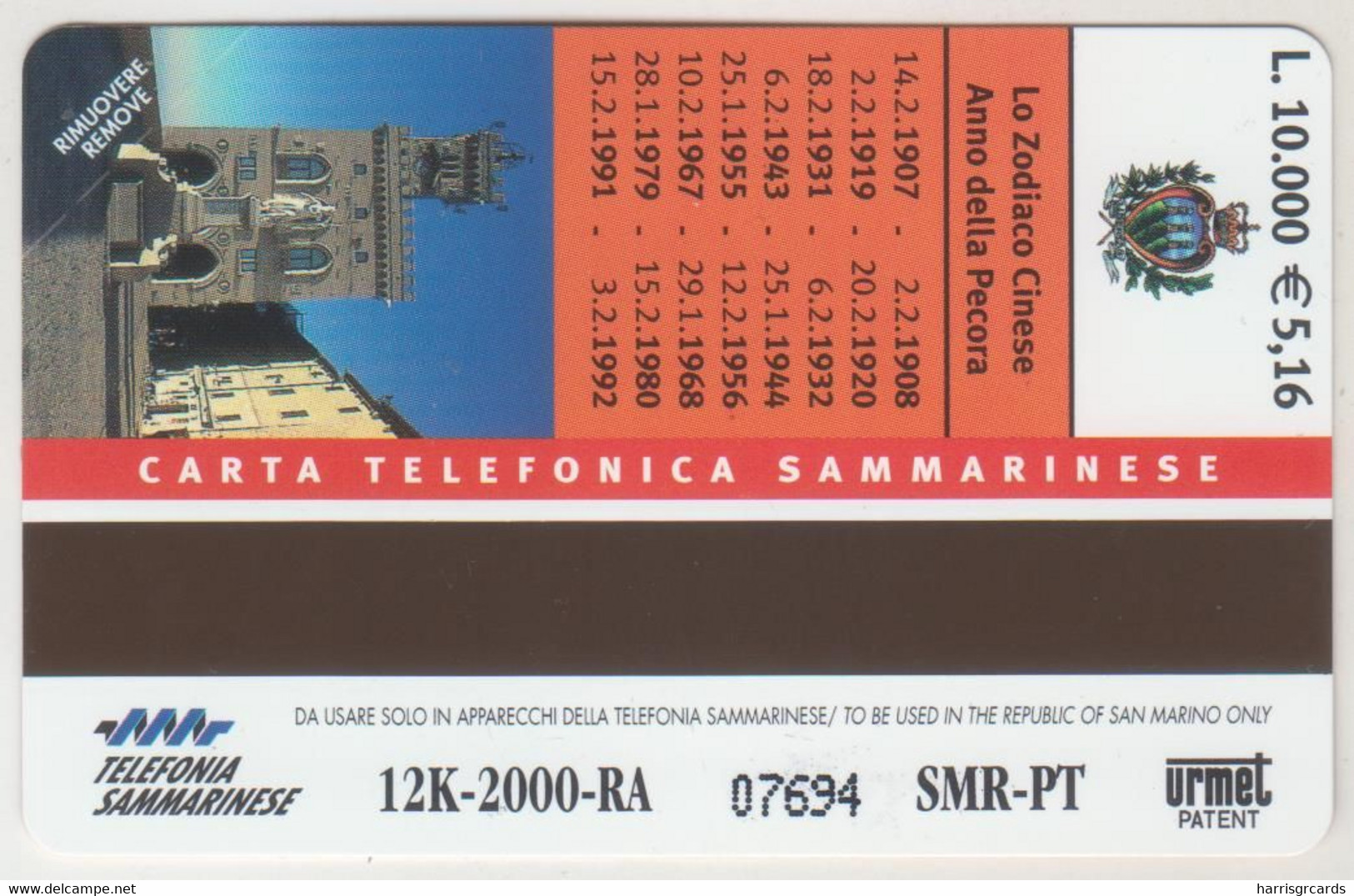 SAN MARINO - Pecora, RSM 060, 10.000 L, Tirage 12.000, Mint - San Marino