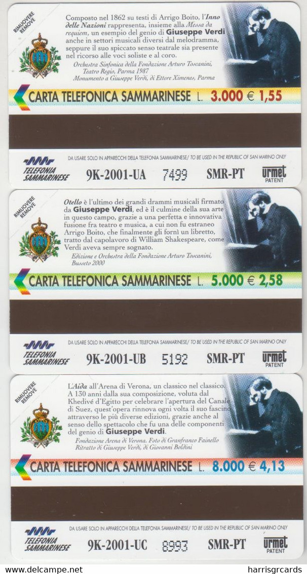 SAN MARINO - Giuseppe Verdi Set 3 Cards, RSM 069,070,071, Tirage 9.000, Mint - Saint-Marin