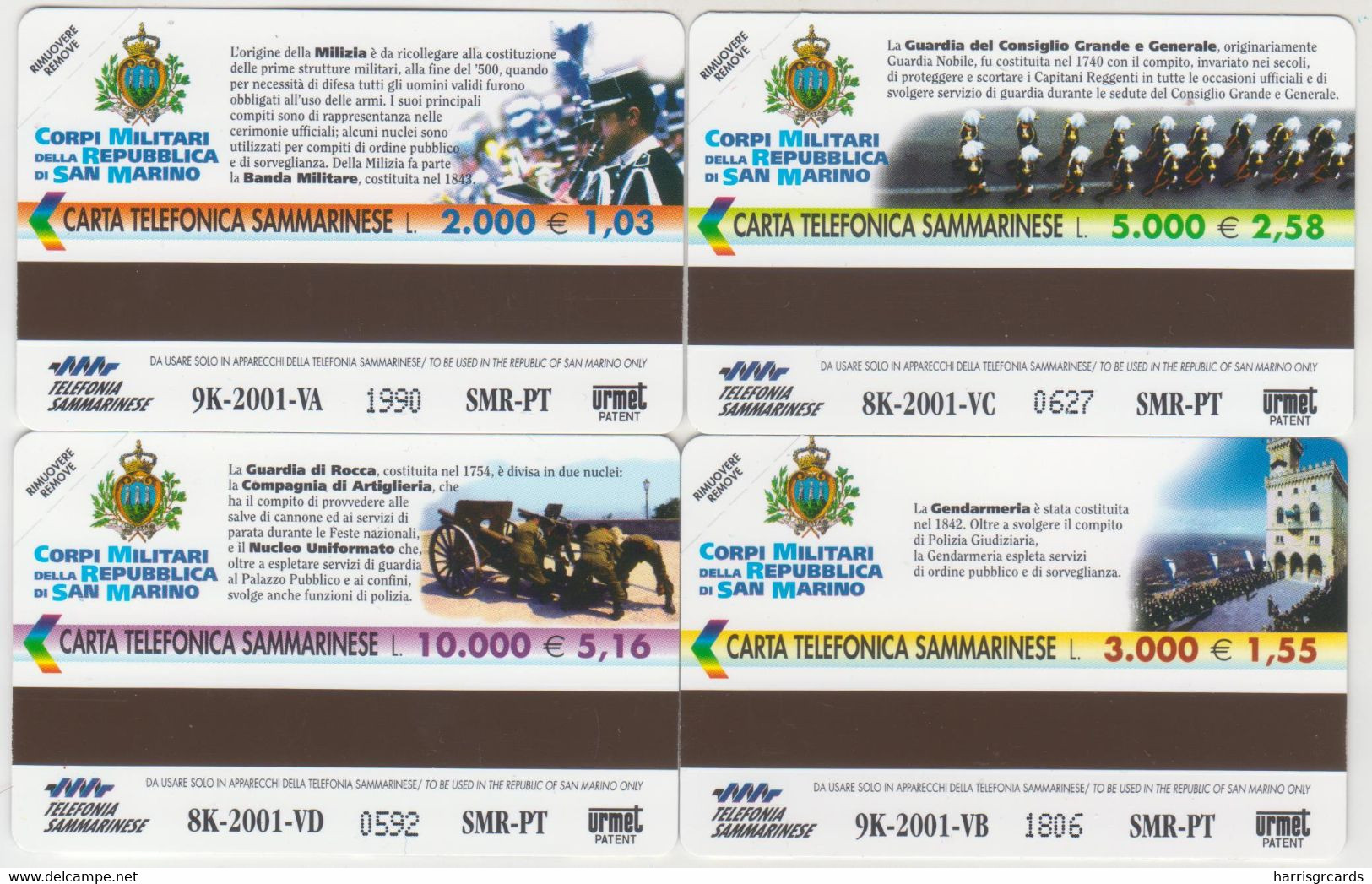 SAN MARINO - San Marino Army Set 4 Cards, RSM 072,073,074,075, Tirage 9.000/8.000, Mint - San Marino