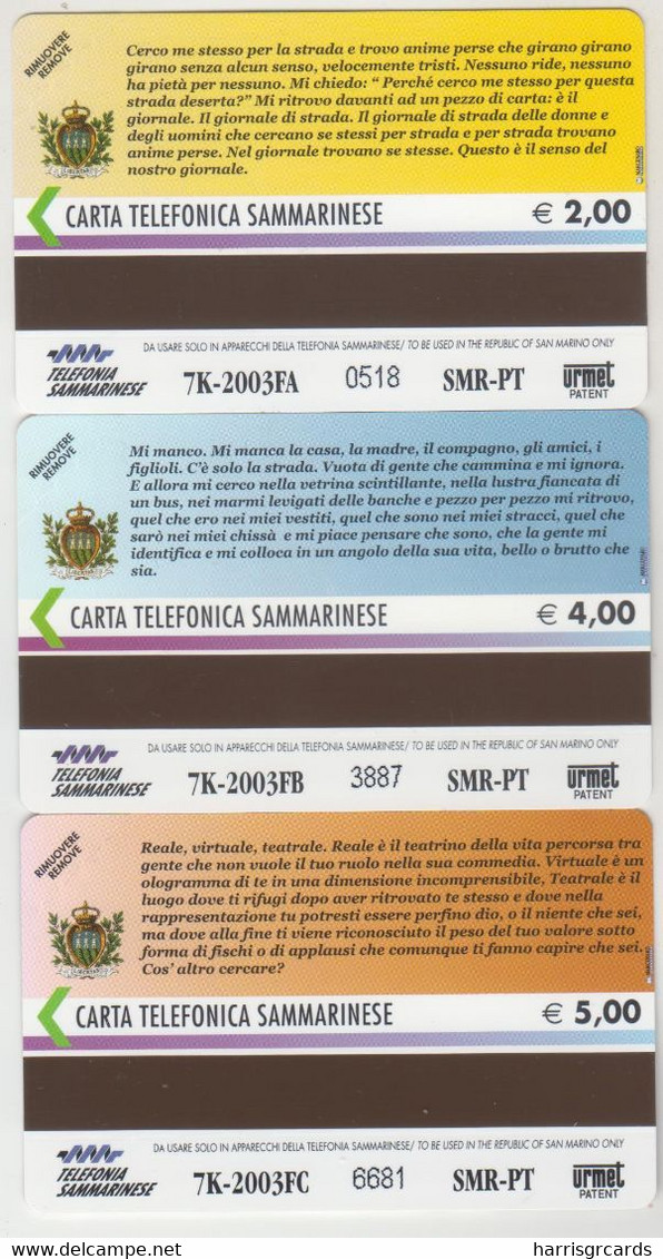 SAN MARINO - Homeless Set 3 Cards, RSM 091,092,093, Tirage 7.000, Mint - Saint-Marin