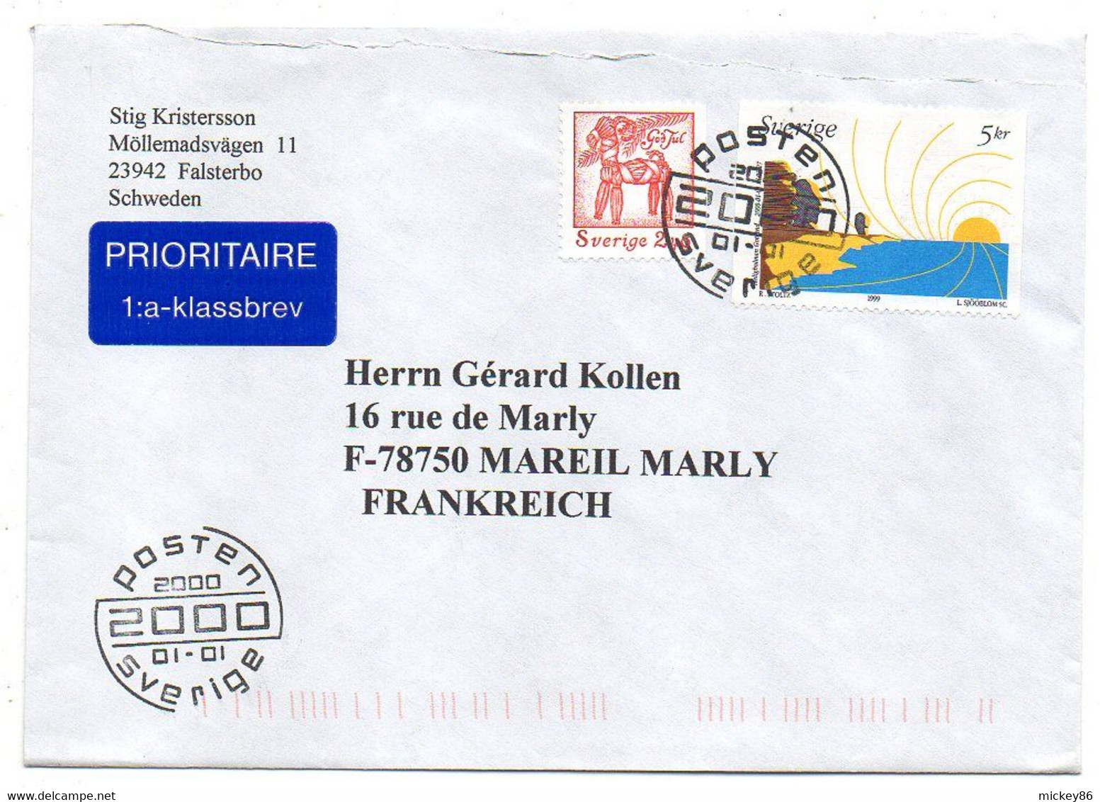 Suède --2000--Lettre De FALSTERBO Pour  MAREIL MARLY-78 (France)..timbres ...cachet... - Cartas & Documentos