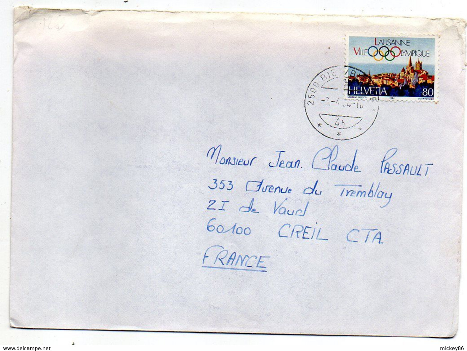Suisse --1984--Lettre  Pour CREIL-60 (France).. Timbre Lausanne Ville Olympique ...cachet. - Storia Postale