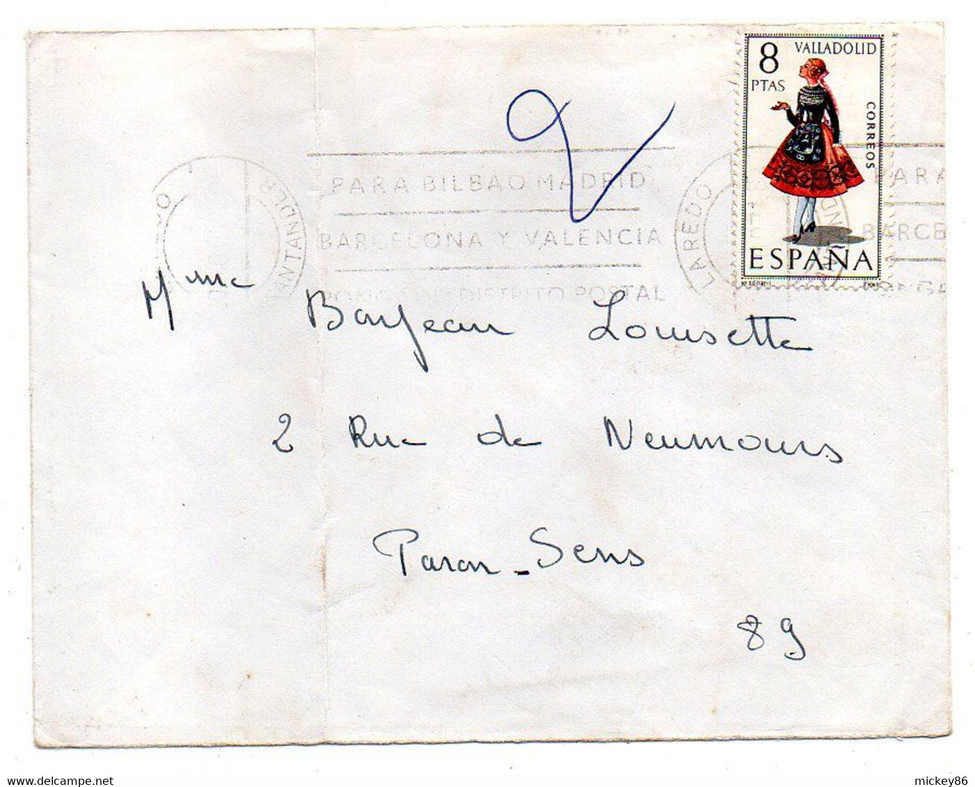 Espagne -- Lettre De SANTANDER  Pour SENS -89  ( France) ..timbre  Costume  VALLADOLID Seul Sur Lettre...cachet.. - Altri & Non Classificati