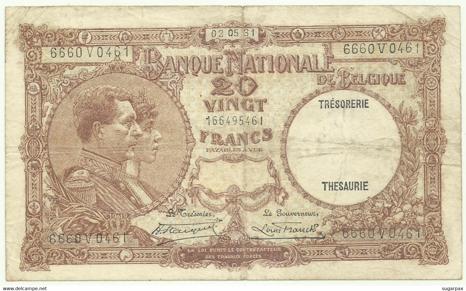 Belgium - 20 Francs - 02.05.1931 - Pick: 98.b - Banque Nationale De Belgique - 20 Francos