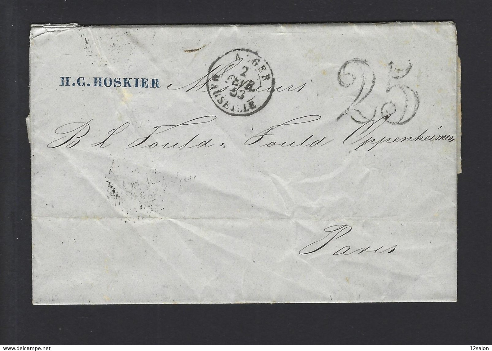 Lettre Maritime  ALGER MARSEILLE 1853 - Posta Marittima