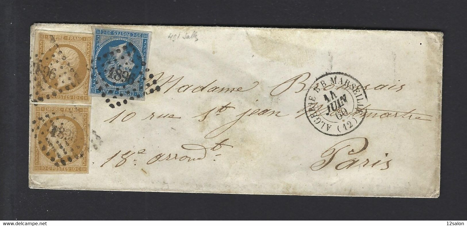 Lettre Maritime ALGERIE BB MARSEILLE 1860 - Correo Marítimo