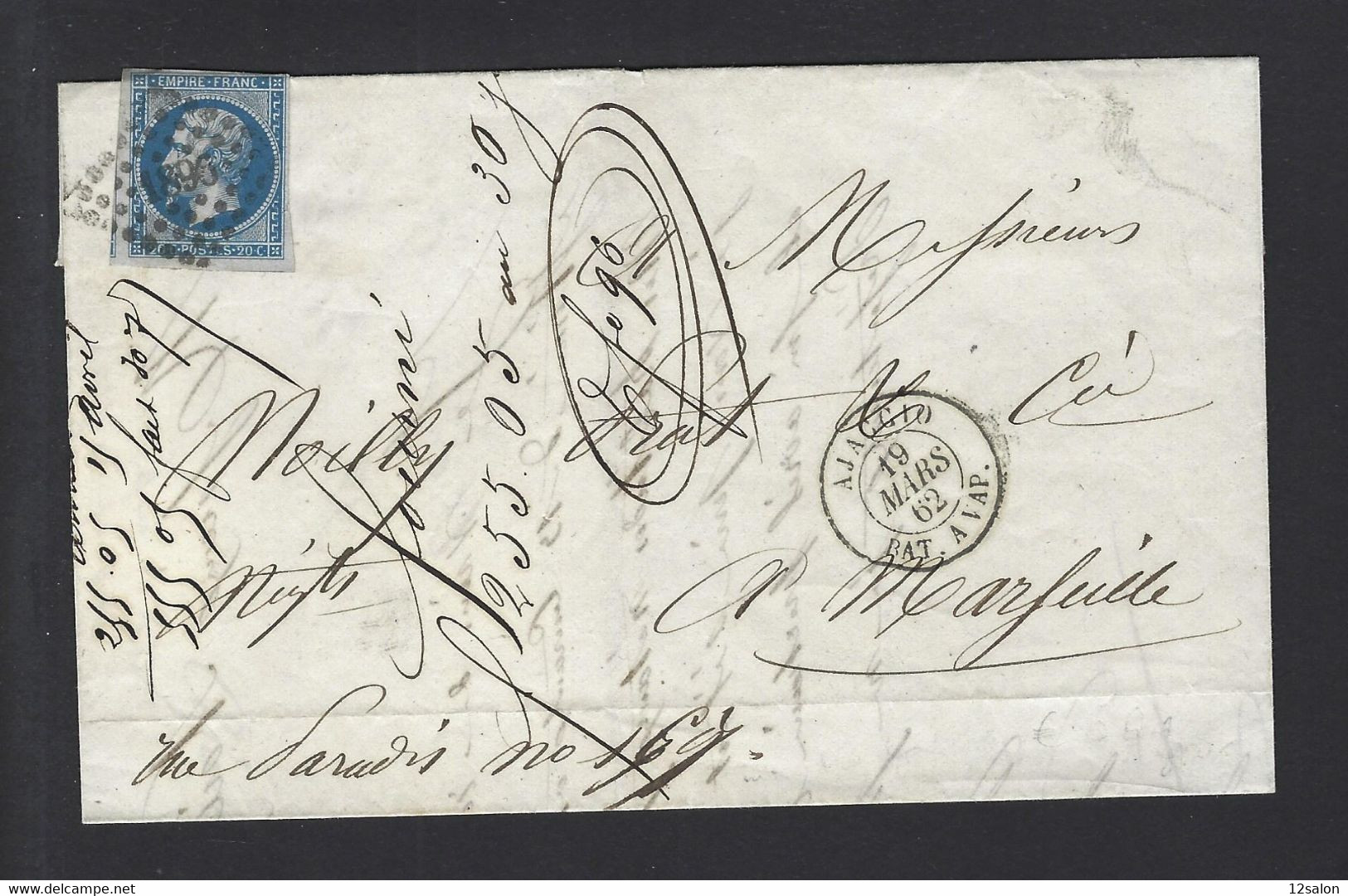 Lettre Maritime AJACCIO BAT A VAP 1862 - Poste Maritime