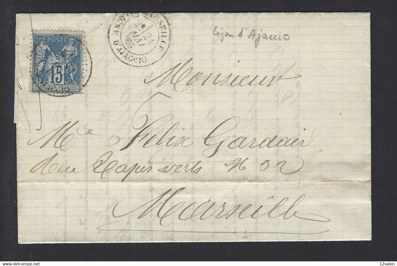 Lettre Maritime MARSEILLE LIGNE D' AJACCIO 1885 - Schiffspost