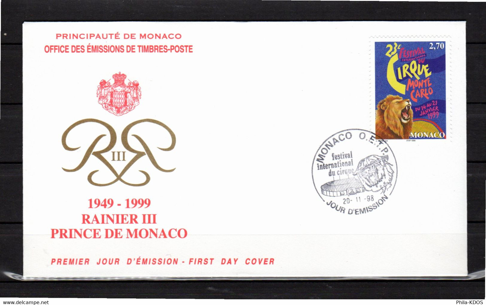 " 23 éme FESTIVAL DU CIRQUE MONTE- CARLO " Sur Enveloppe 1er Jour De MONACO De 1998 N° YT 2180 FDC - Cirque