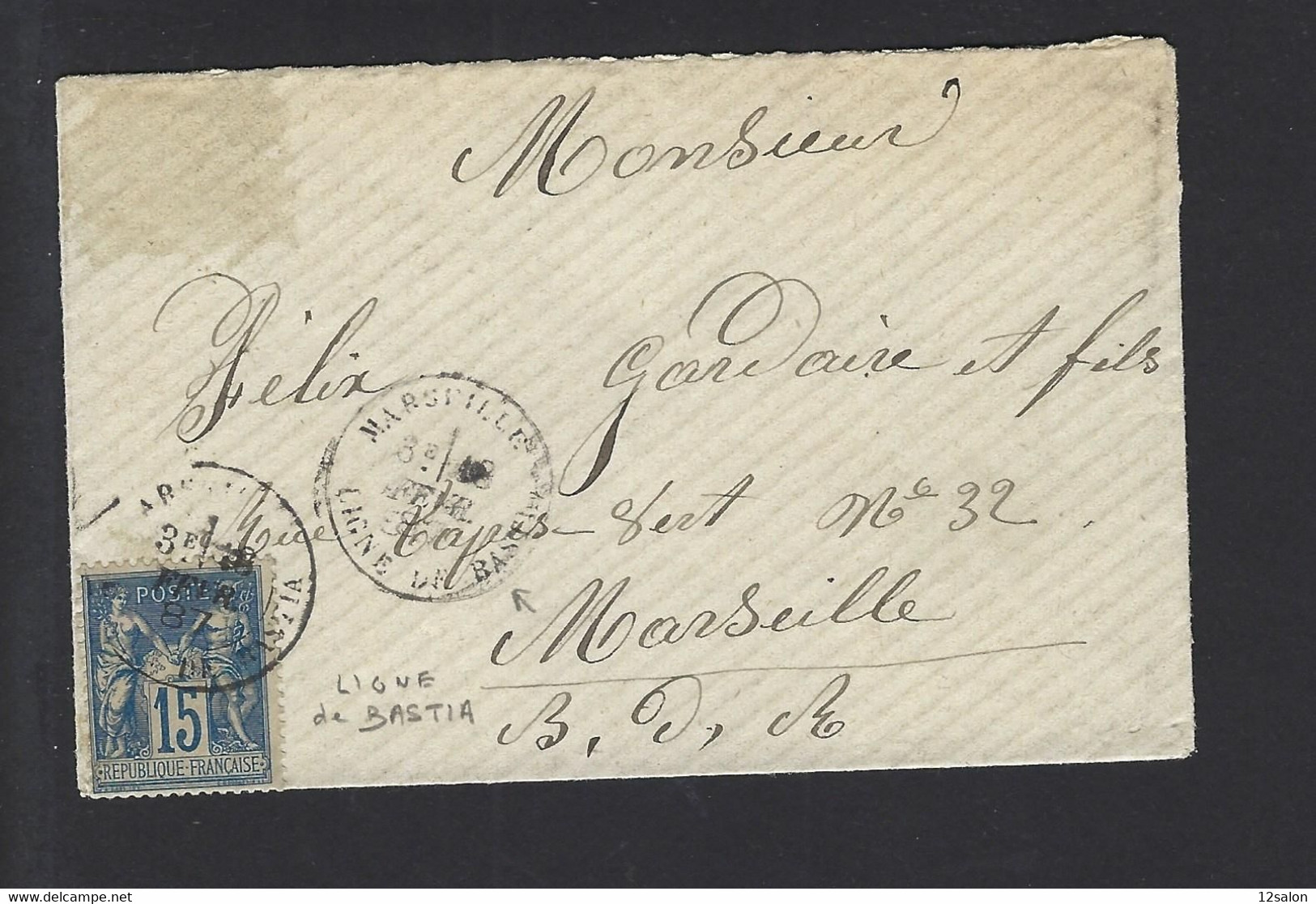 Lettre Maritime MARSEILLE LIGNE BASTIA 1887 - Poste Maritime