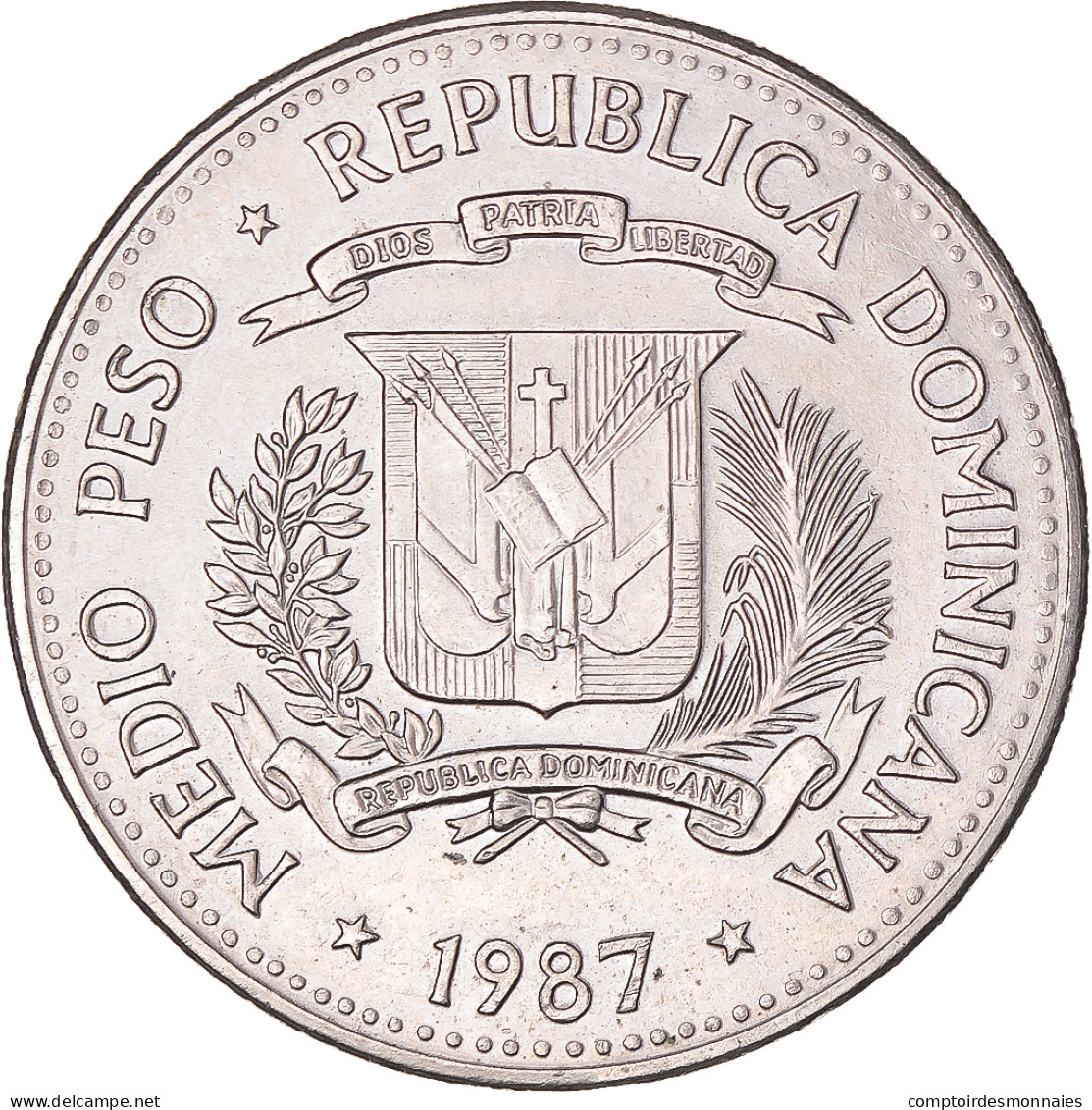 Monnaie, République Dominicaine, 1/2 Peso, 1987 - Dominicaine