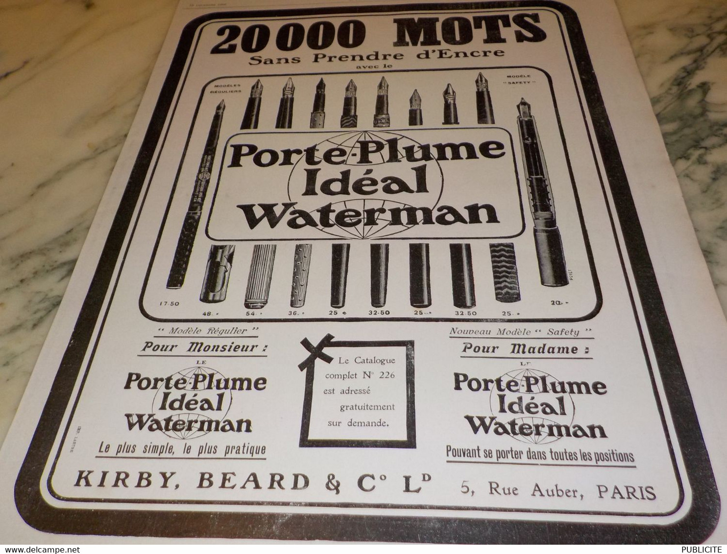 ANCIENNE PUBLICITE 20 000 MOTS  IDEAL WATERMAN 1908 - Pens