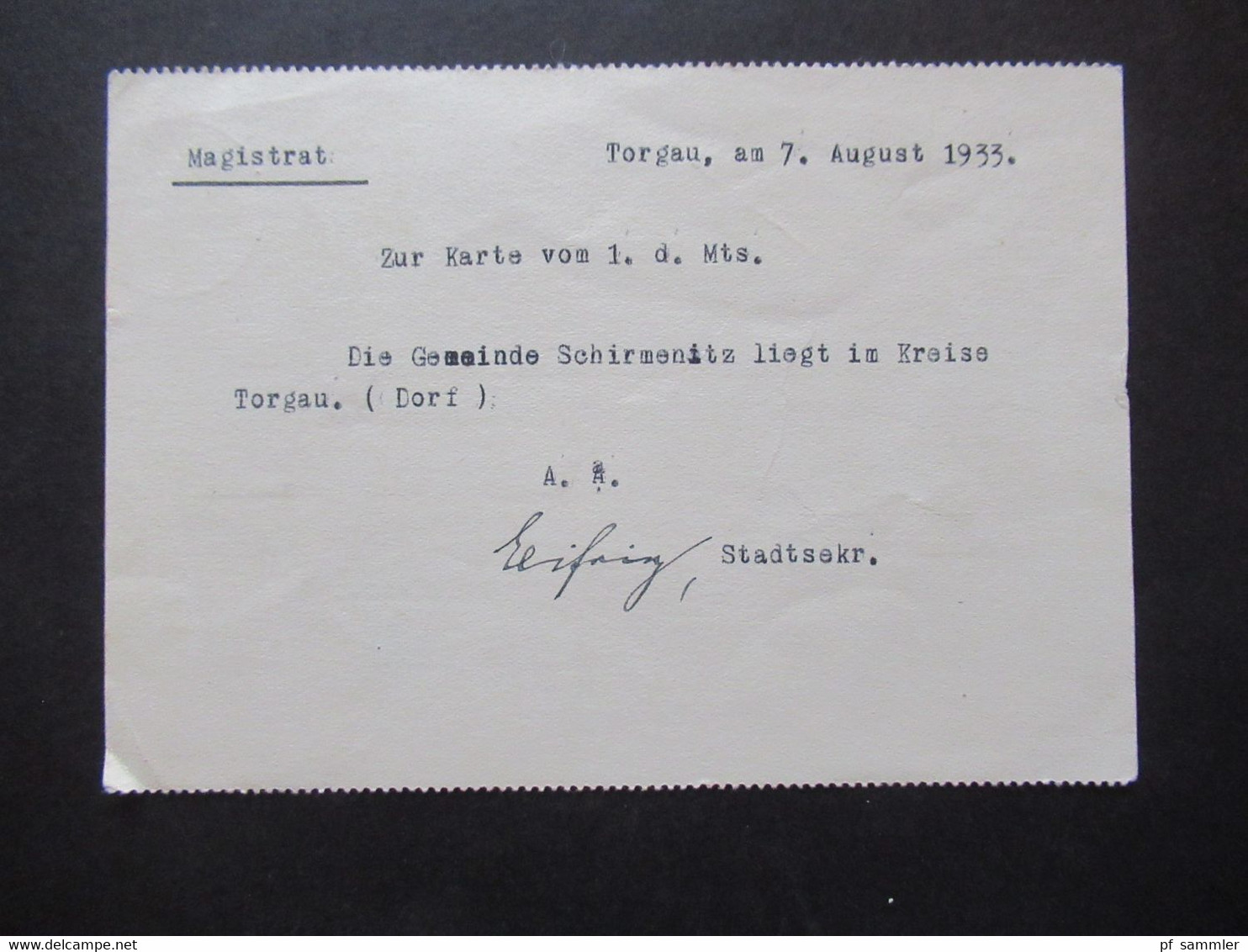 3.Reich 1933 Gebührenpflichtige Dienstsache Mit Nachgebühr! Stempel Magistrat Zu Torgau An Den Oberpostsekretär In Halle - Brieven En Documenten