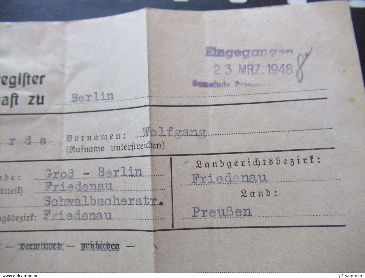 All. Besetzung Berlin 19.3.1948 Absender Strafregister der Staatsanwaltschaft Berlin nach Bockhorn in Oldenburg