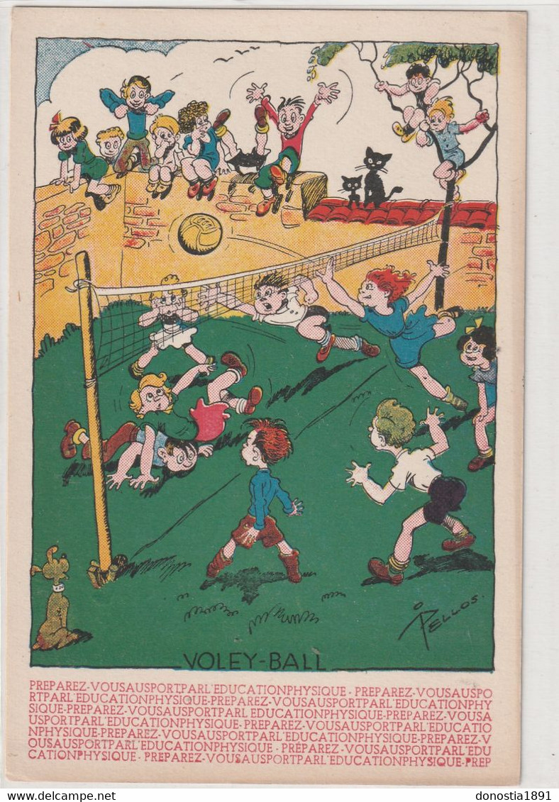 Volley-Ball - Illustrateur PELLOS - Humour - 105x150 Ed. Commissariat Gal Aux Sports N° 19 - Pallavolo