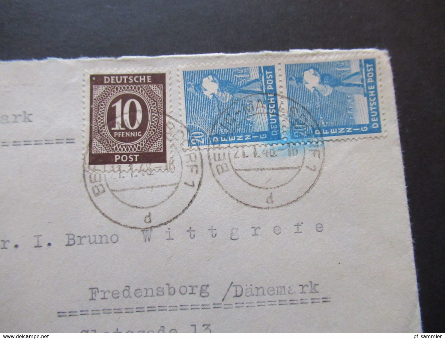 Alliierte Besetzung MiF Ziffer / Arbeiter Stempel Berlin Mahlsdorf 21.1.1948 Auslandsbrief Nach Fredensborg Dänemark - Andere & Zonder Classificatie