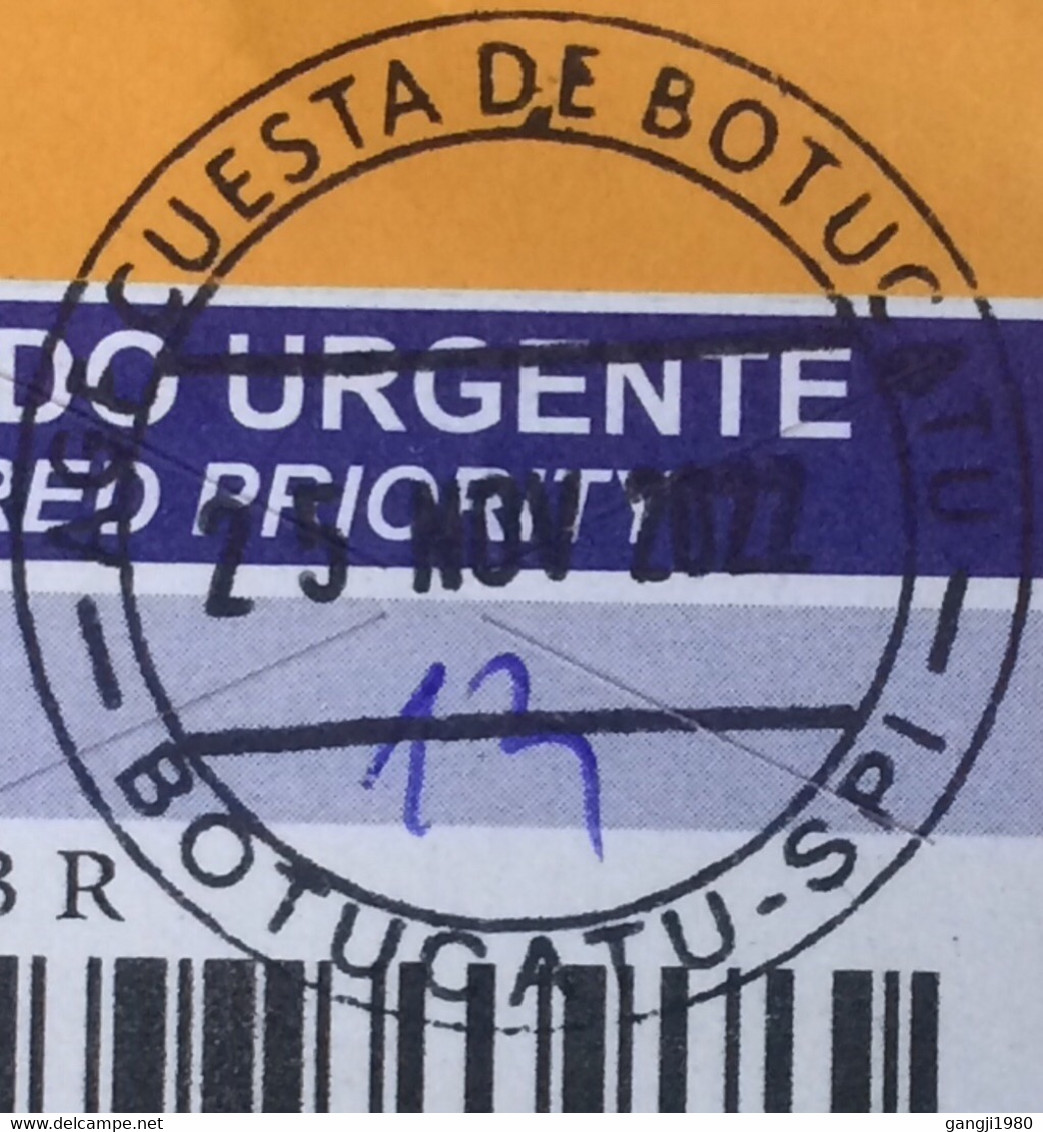 BRAZIL 2022, COVER USED TO INDIA, REGISTER , 2007, 2013, RELIGION, POPE VISIT STAMP, BOTUCATU CITY &  MAP BLUE METER CAN - Briefe U. Dokumente