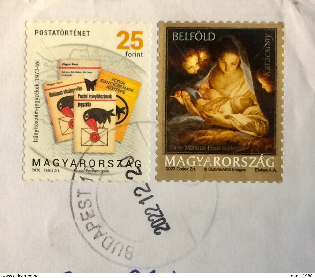 HUNGARY 2022, COVER USED TO INDIA 2020 & 2022 STAMPS , MACHINE VENDING ,CHRISTMAS ,BIRD,STAMP ON STAMP - Cartas & Documentos