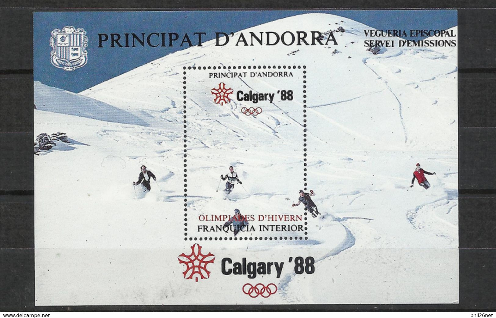Viguerie Episcopale D'Andorre Rare Bloc N° 15 Numéroté Jeux Olympiques De Calgary Neuf * *  B/TB Voir Scans  Soldé ! ! ! - Hiver 1988: Calgary