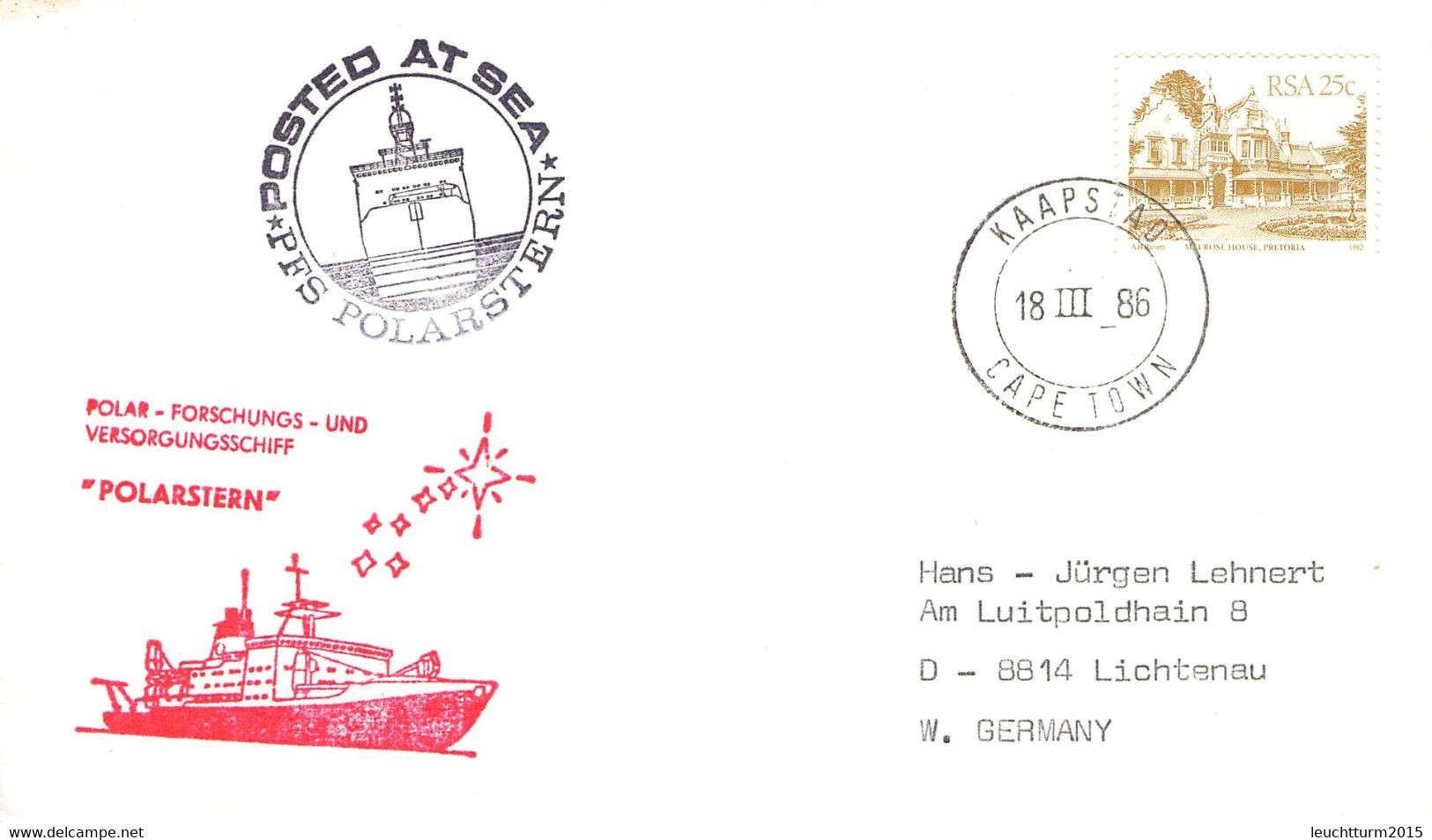 SOUTH AFRICA - POSTED AT SEA PFS POLARSTERN > GERMANY / ZM274 - Lettres & Documents