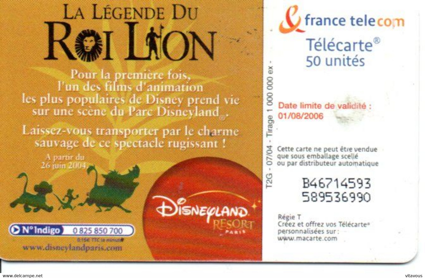 Télécarte France Lion Léo Disney Disneland (W 541) - 2004