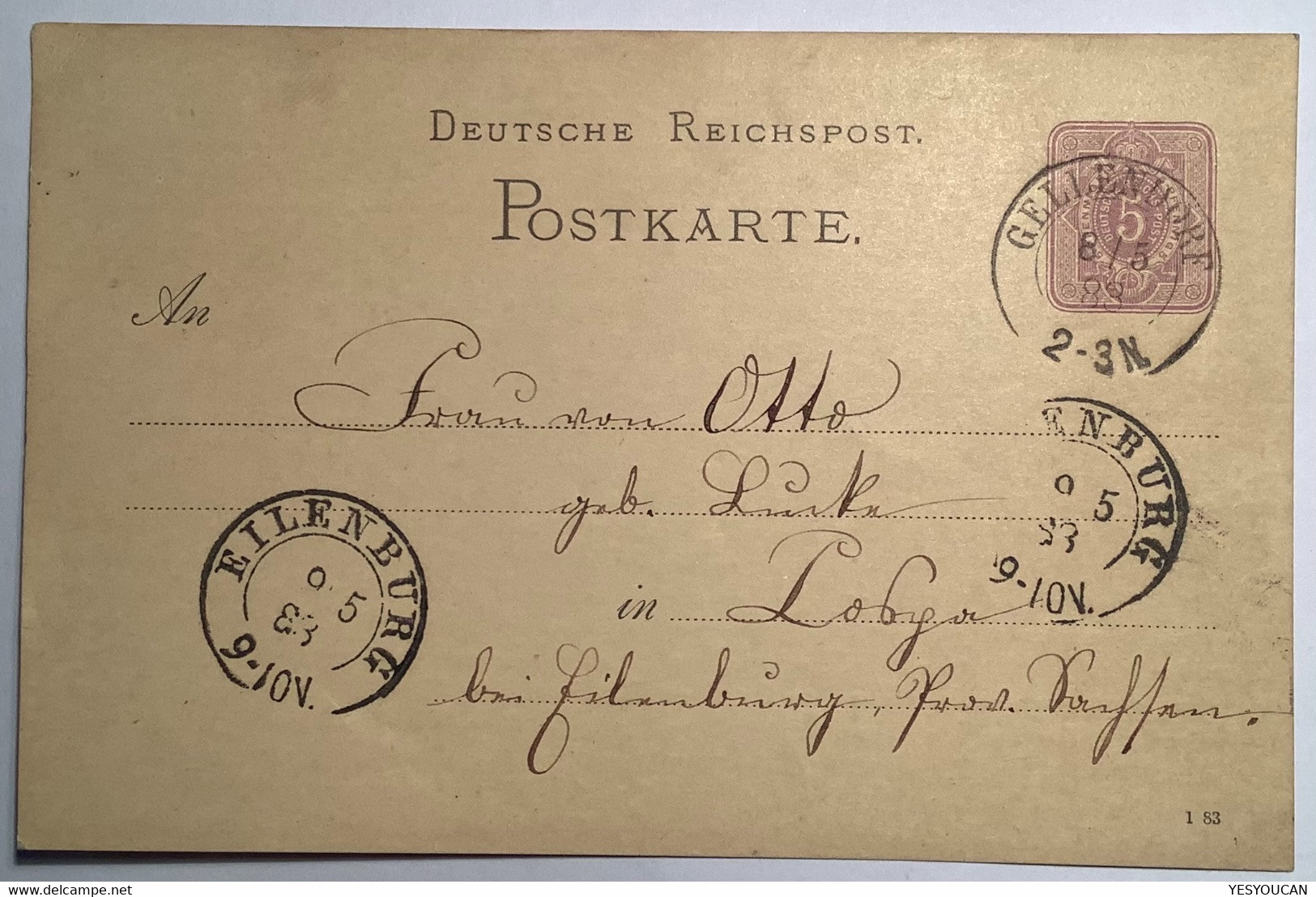 GELLENDORF 1883 (Rheine Kreis Steinfurt) Preussen Nachverwendung Auf Deutsches Reich Ganzsache 5 Pf Postkarte>Eilenburg - Covers & Documents