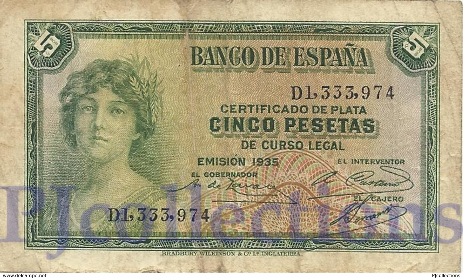 SPAIN 5 PESETAS 1935 PICK 85a F/VF - 5 Peseten