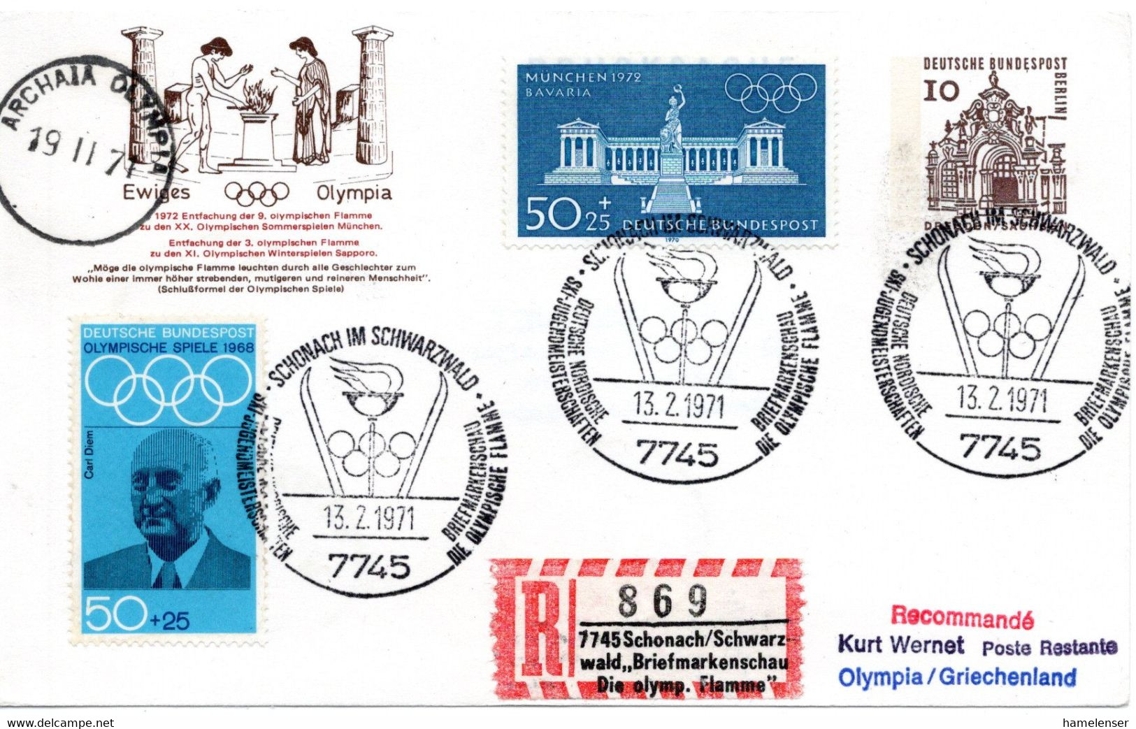 56353 - Berlin - 1971 - 10Pfg Kl.Bauten PGAKte Als R-Kte SoStpl SCHONACH - BRIEFMARKENSCHAU ... -> Griechenland - Autres & Non Classés