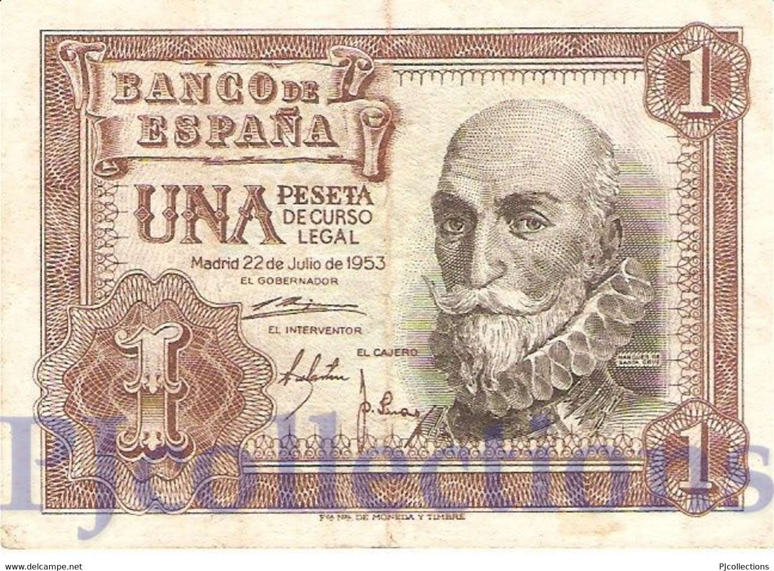 SPAIN 1 PESETA 1953 PICK 144a VF - 5 Pesetas