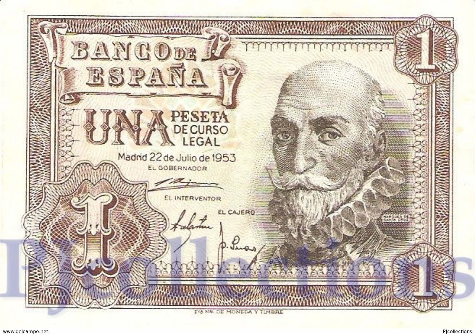 SPAIN 1 PESETA 1953 PICK 144a XF+ - 5 Peseten