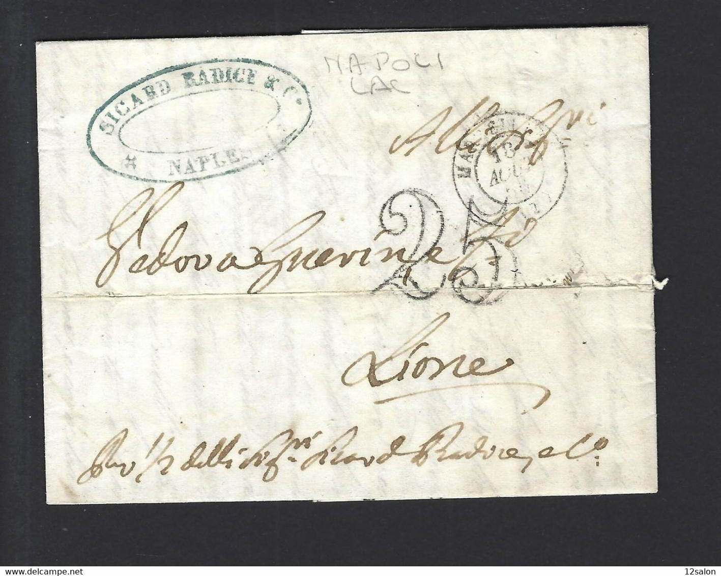 Lettre De Naples Posté à Marseille 1850 - Correo Marítimo