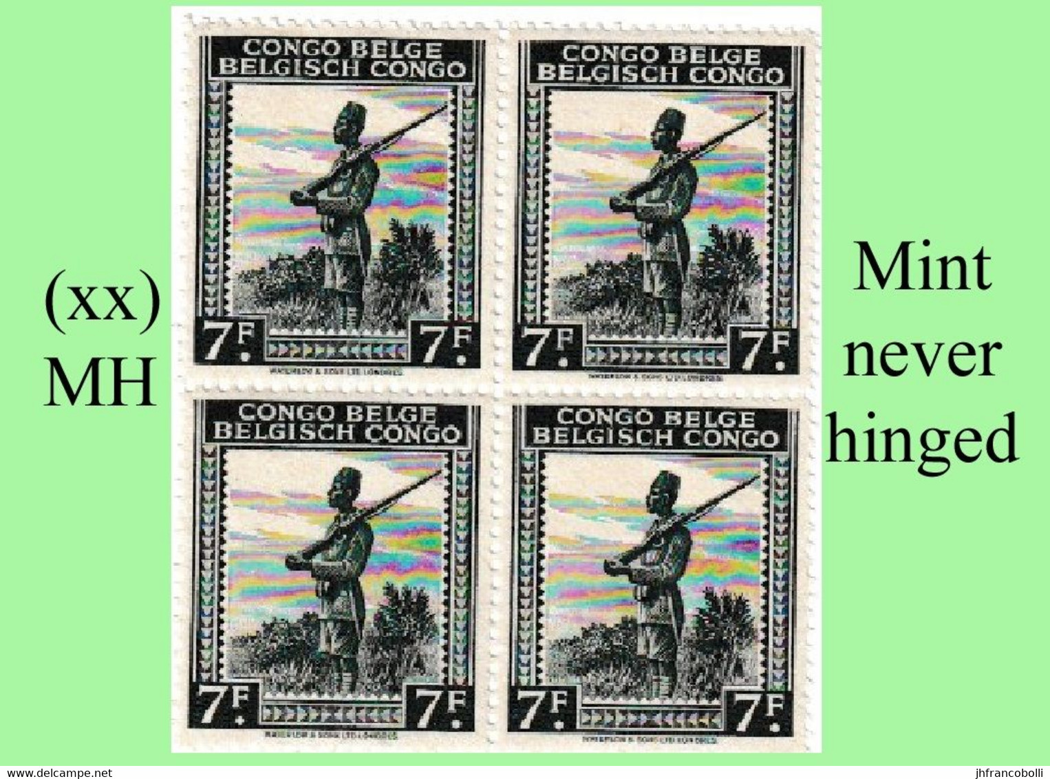 1942 ** BELGIAN CONGO / CONGO BELGE = COB 265 MNH BLACK SOLDIER: BLOC OF -4- STAMPS WITH ORIGINAL GUM - Blokken