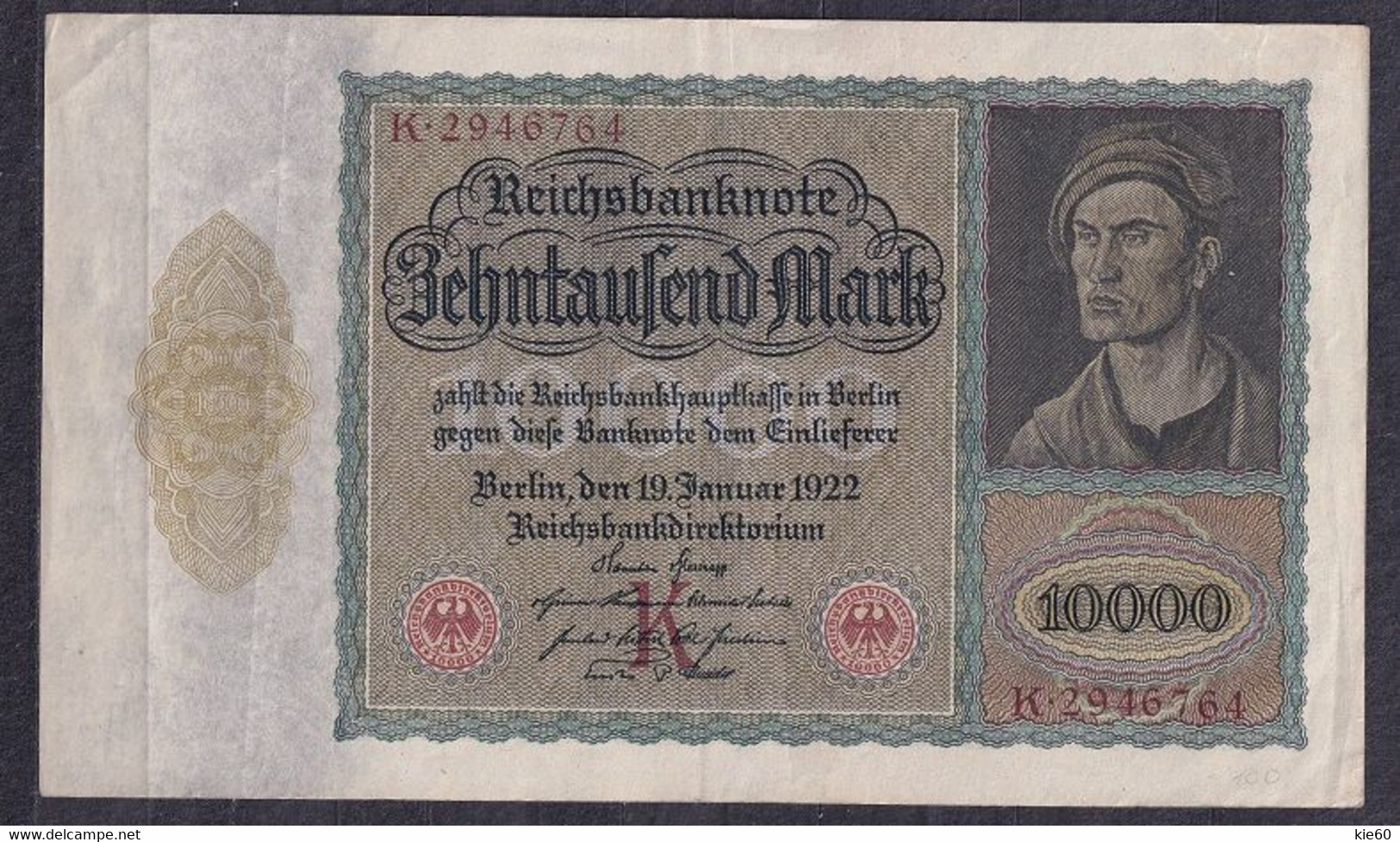 Germany - 1922 - 10 000 Mark .. - S K/K  P70, R68a.. VF - 10000 Mark