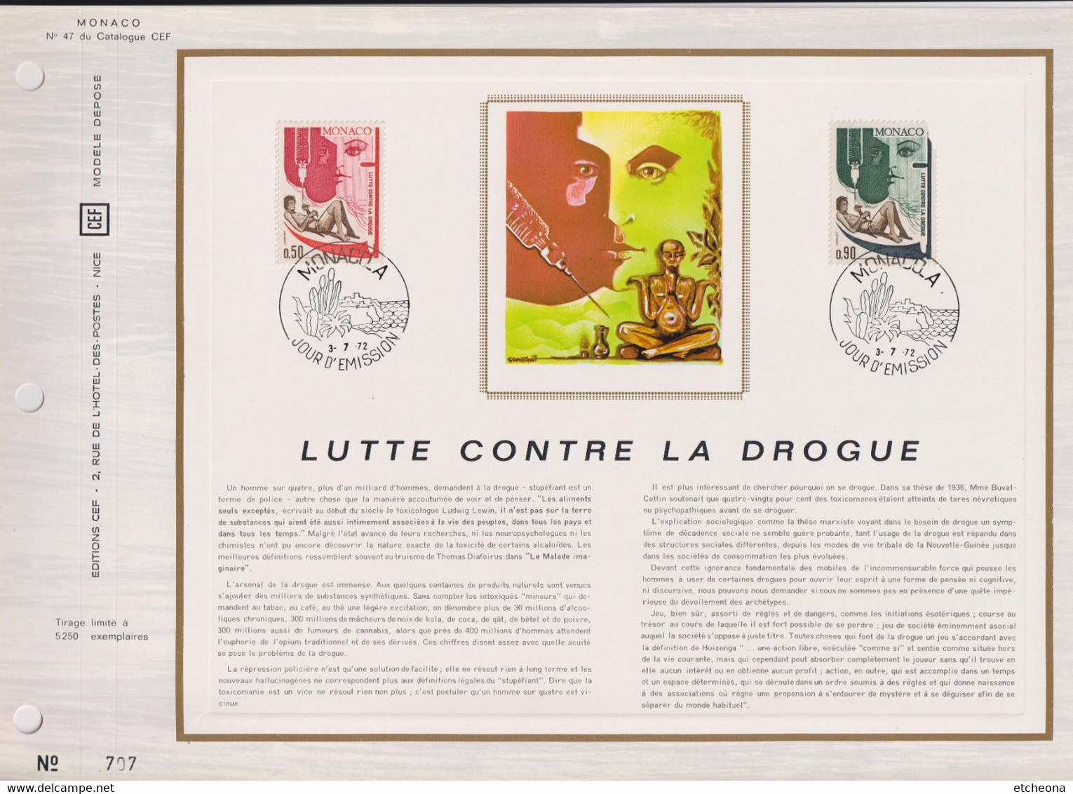 Lutte Contre La Drogue N°903 904  Monaco 3 7 72 Encart Perforé 1er Jour - Covers & Documents