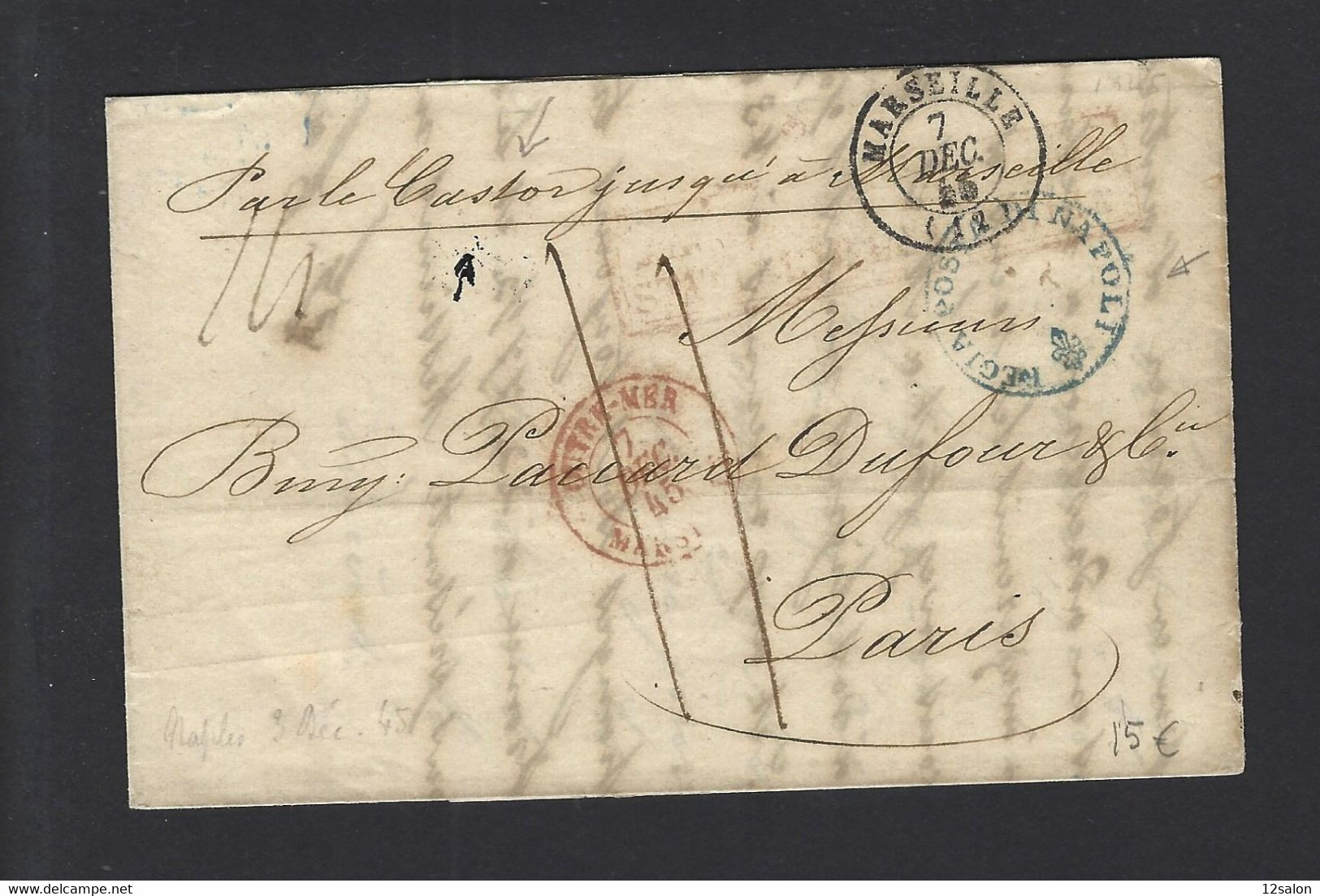 Lettre Entrée Maritime Outre Mer Marseille 1845 De Naples - Schiffspost