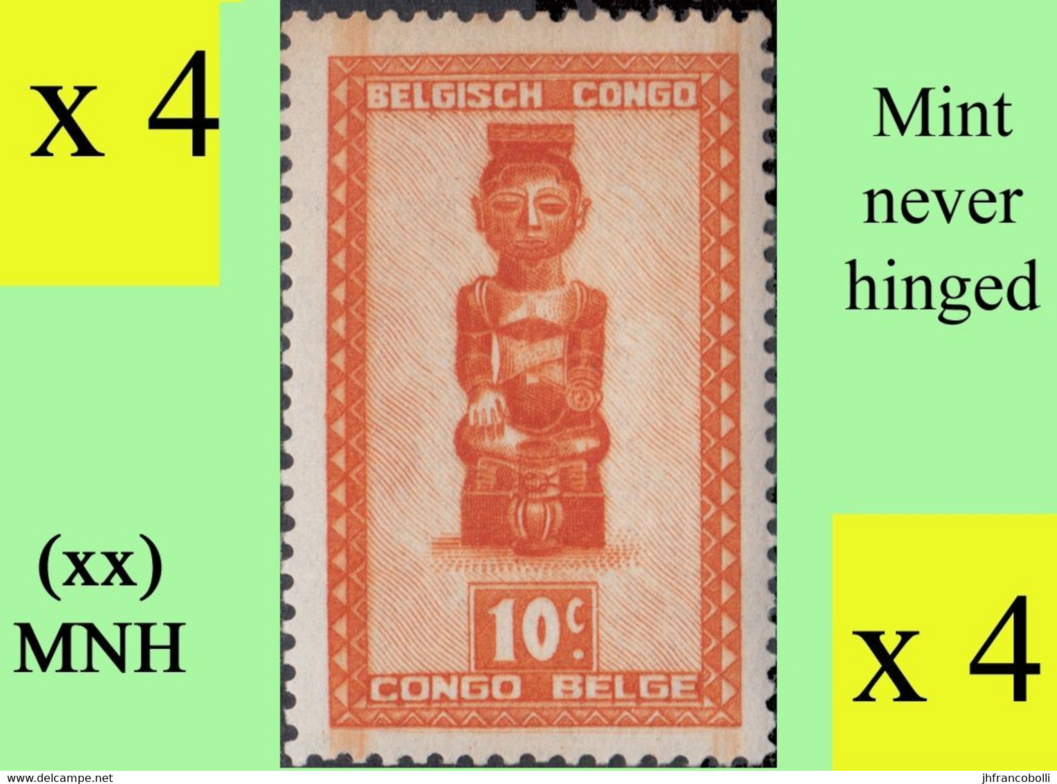 1947 ** BELGIAN CONGO / CONGO BELGE = COB 277 MNH MASKS & CARVINGS : BLOCK OF -4- STAMPS WITH ORIGINAL GUM - Blocks & Kleinbögen