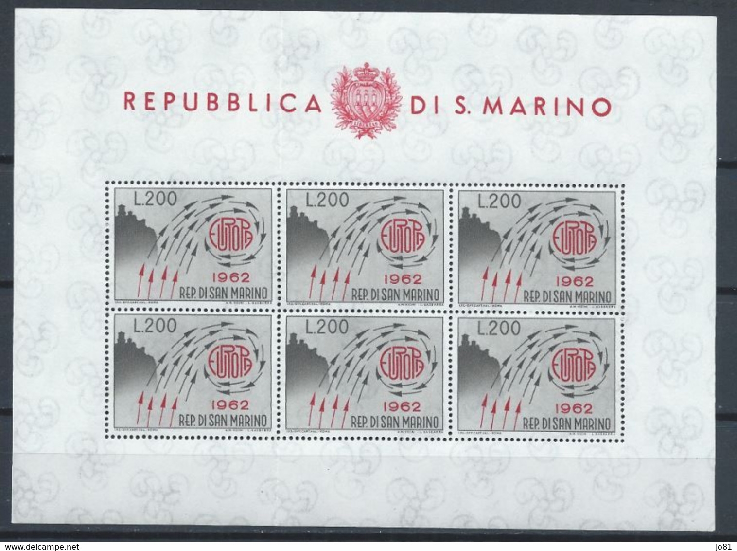 Saint-Marin YT 572 En Feuillet Neuf Sans Charnière XX MNH Europa 1962 - Blocchi & Foglietti